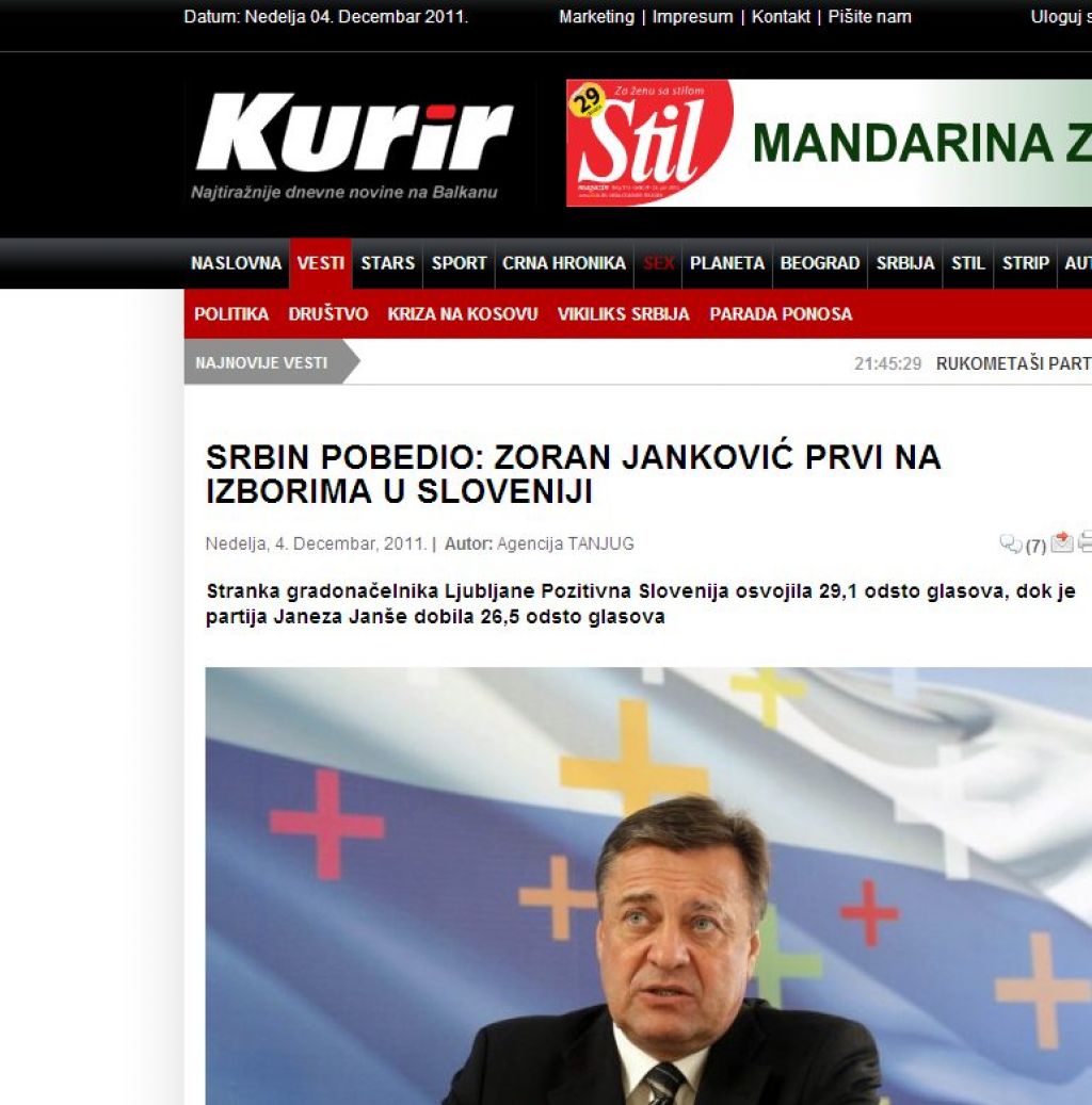 Kurir: Na slovenskih volitvah je zmagal Srb