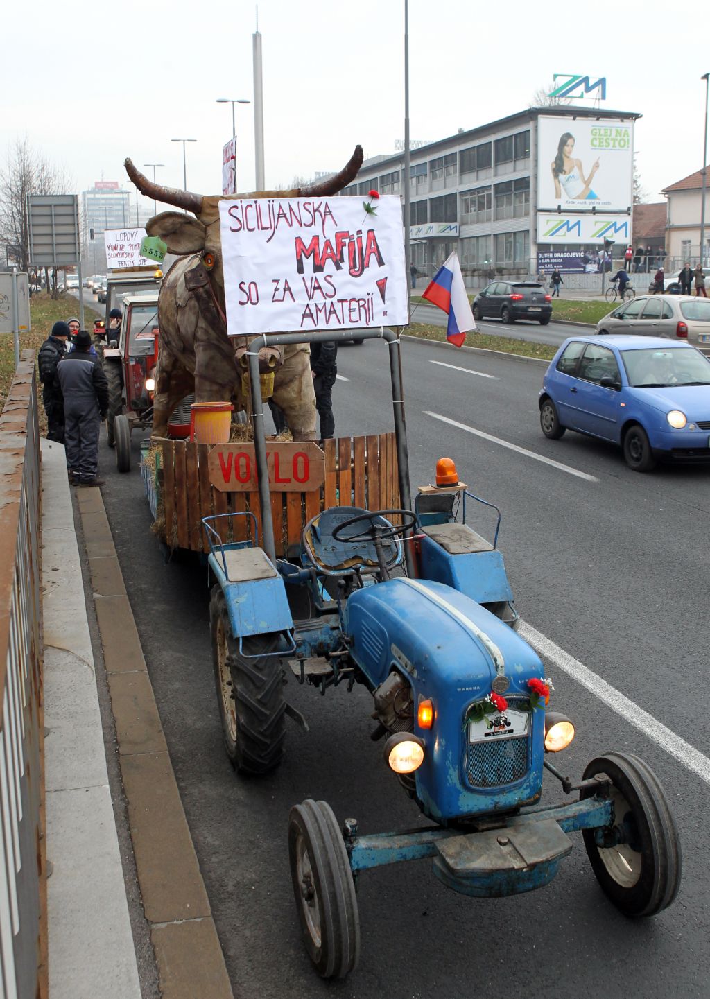 FOTO: S traktorji in kravami na protest v Ljubljano