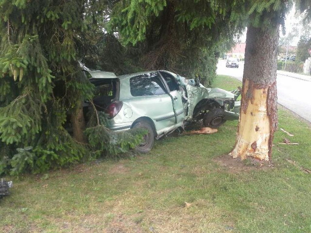 FOTO: Trčil v drevo, vozilo povsem zmaličeno