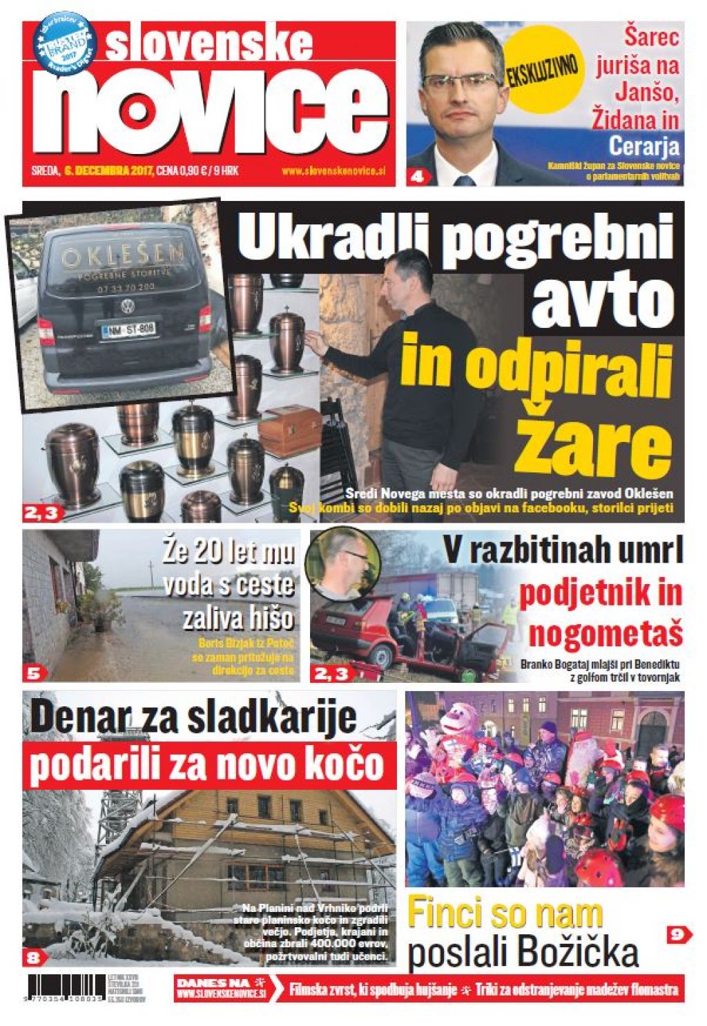 V tiskani izdaji sredinih Slovenskih novic preberite: Šarec juriša na Janšo, Židana in Cerarja