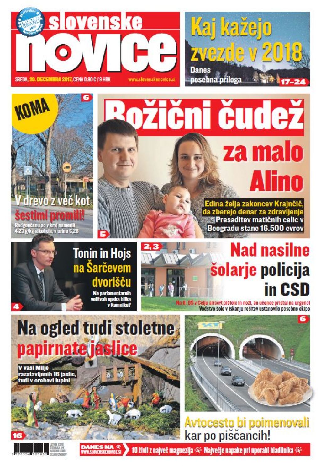 V tiskani izdaji sredinih Slovenskih novic preberite: Božični čudež za malo Alino