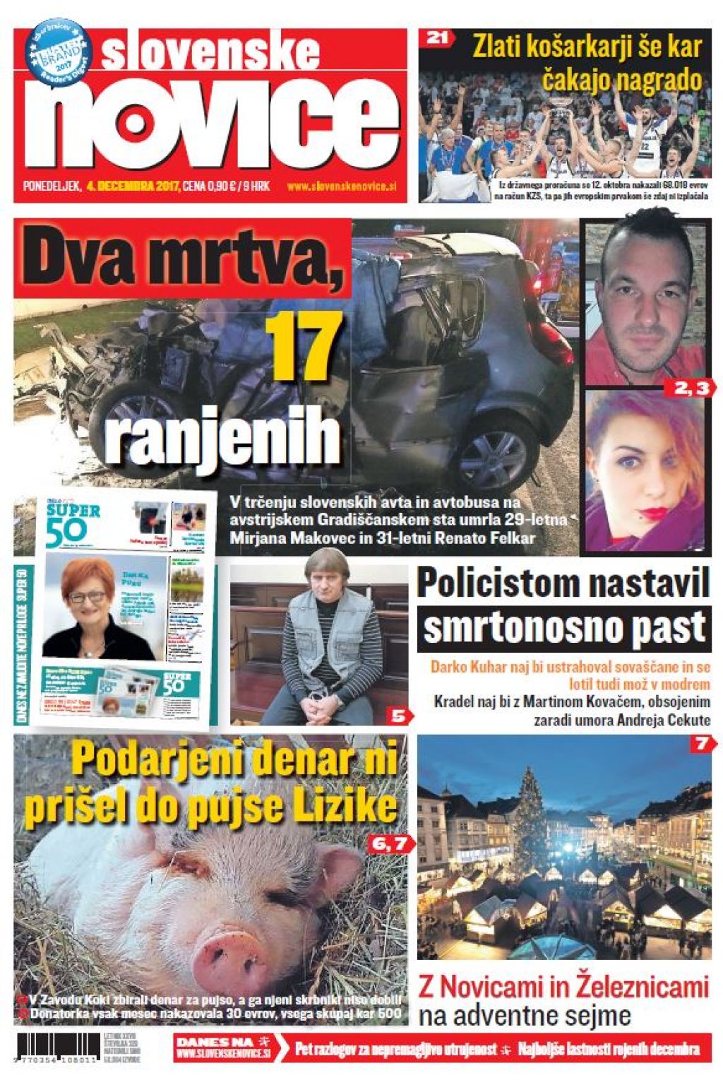 V tiskani izdaji ponedeljkovih Slovenskih novic: Dva mrtva, 17 ranjenih