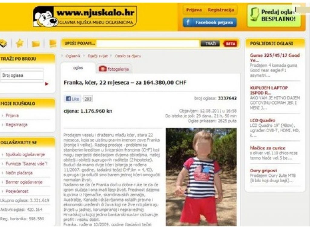 Hrvata prodajala 22-mesečno deklico