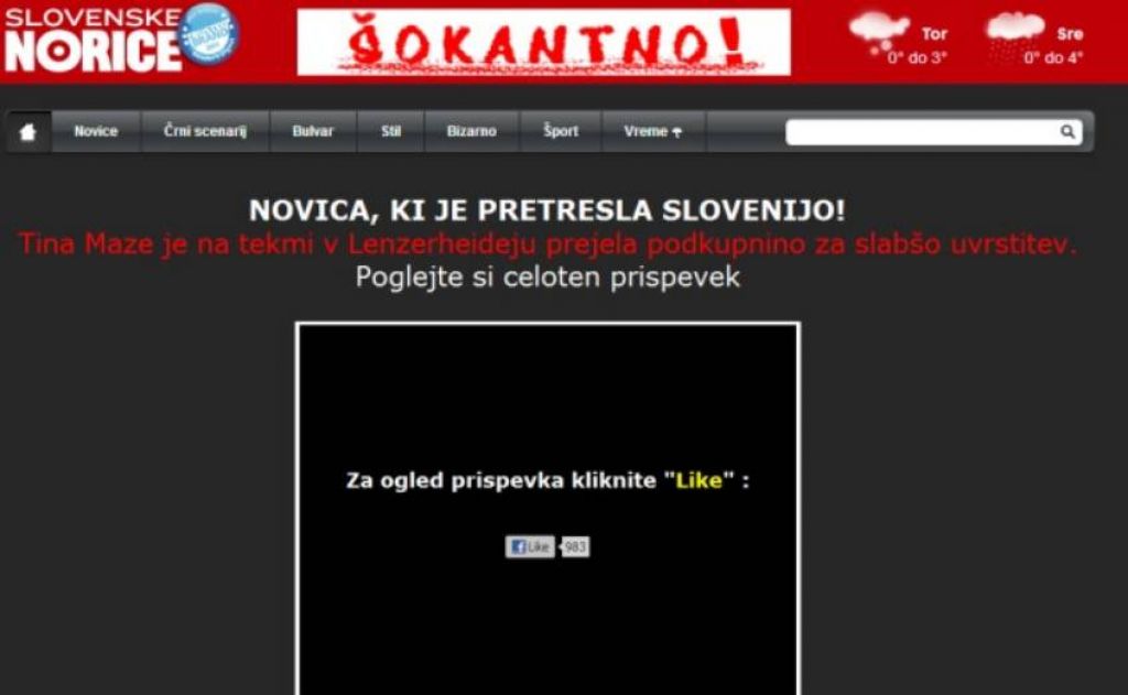Ne nasedajte lažni strani Slovenskih novic!