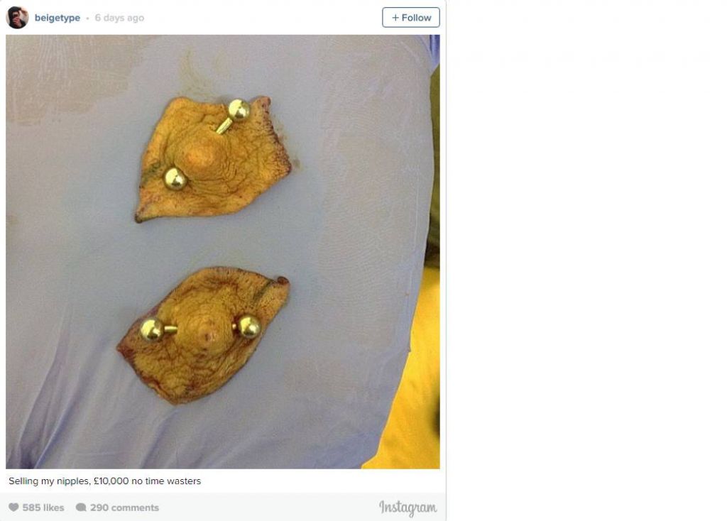 FOTO: Odrezal si je bradavičke in popek, prodaja jih na spletu